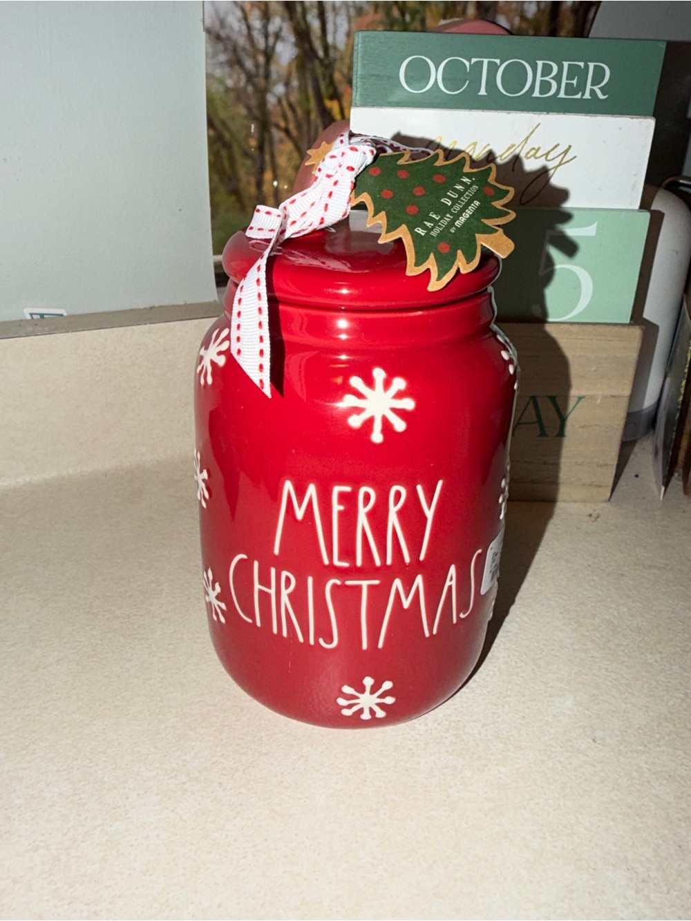 Rae Dunn red merry Christmas canister